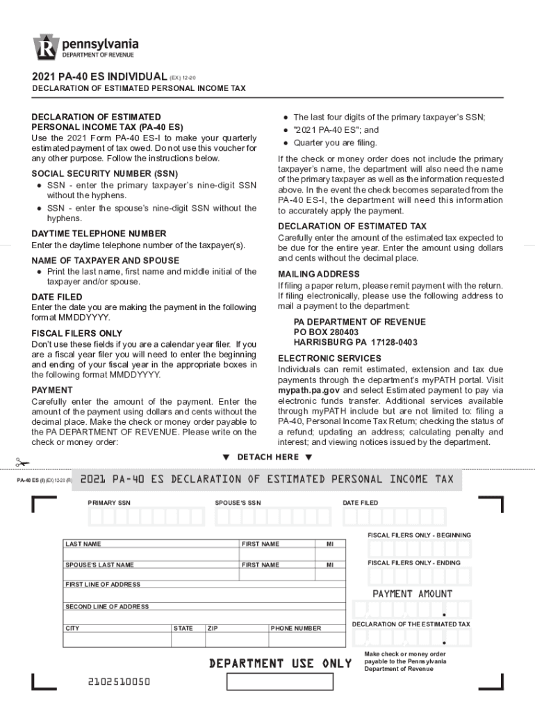 PA Form PA 40 ES I 2021 2022 Fill Out Tax Template Online US 