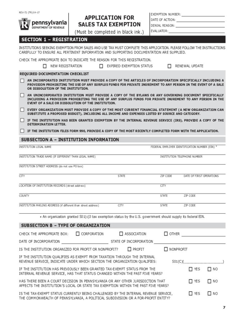 Pa Sales Tax Exemption 2017 2025 Form Fill Out And Sign Printable PDF 