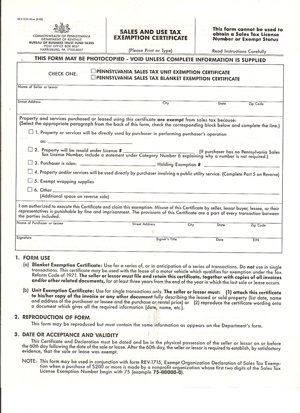 Pa Tax Exempt Form Printable Printable Forms Free Online