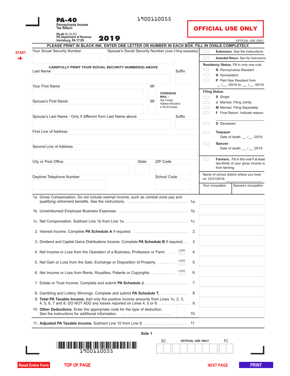 Pennsylvania State Tax Printable Form Printable Forms Free Online
