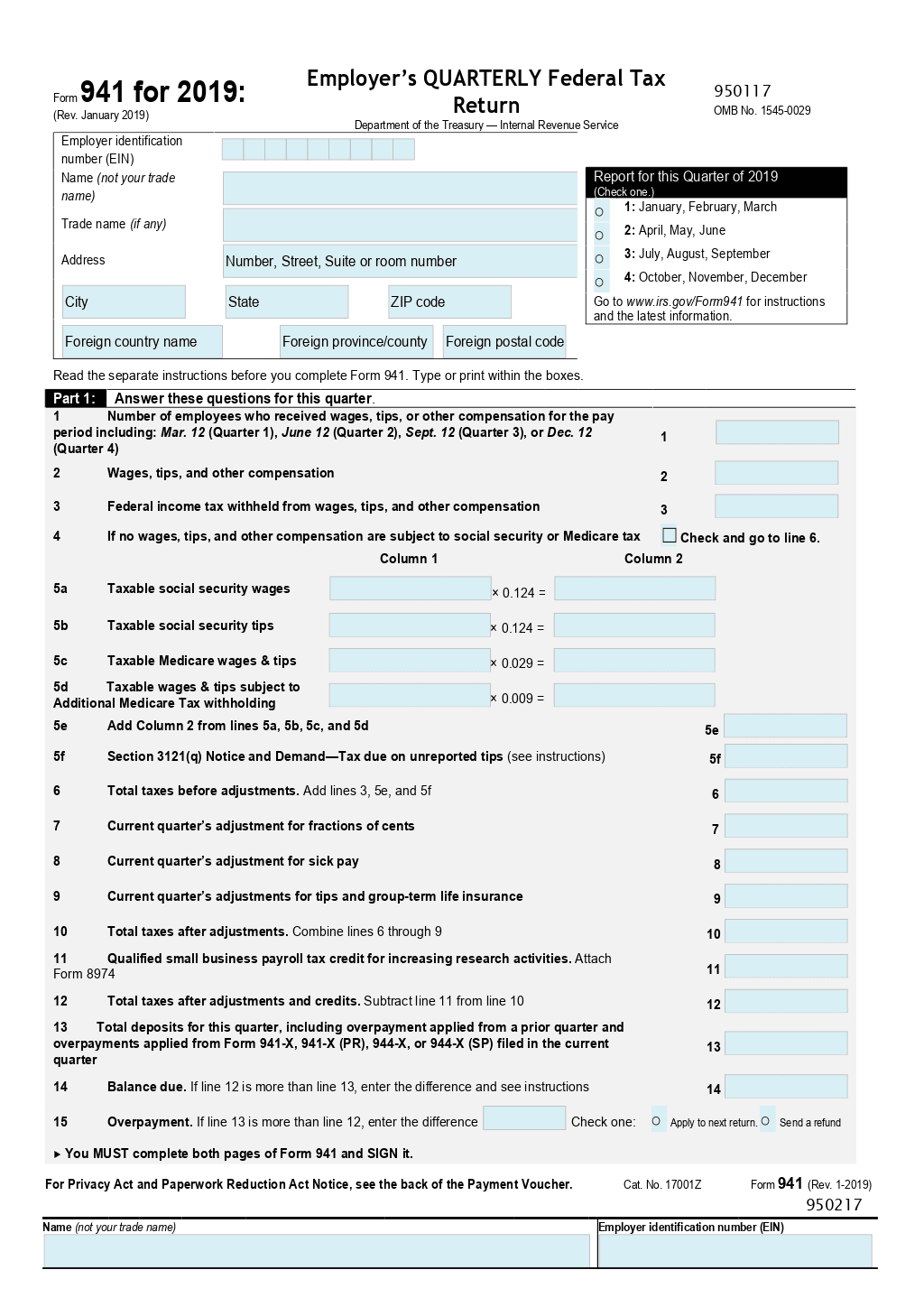 Printable 941 Form 2025 2025 Tax Forms