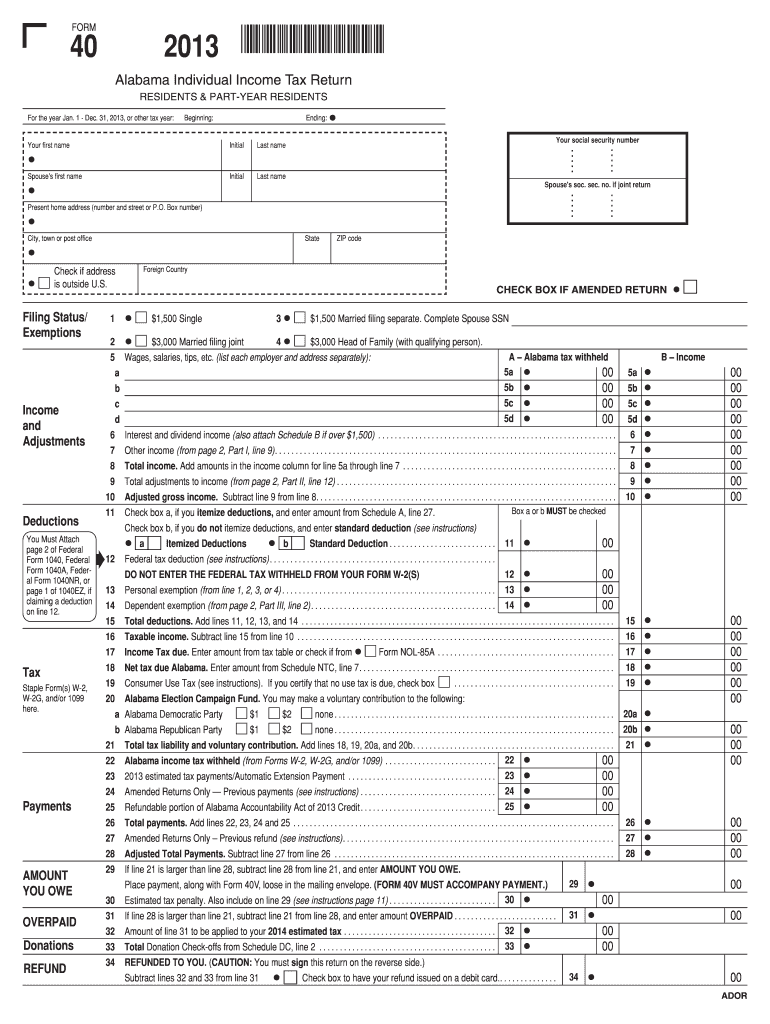 Printable Alabama State Income Tax Forms Printable Forms Free Online