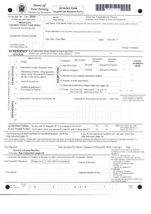 Printable Nj Tax Form 1040 Printable Forms Free Online