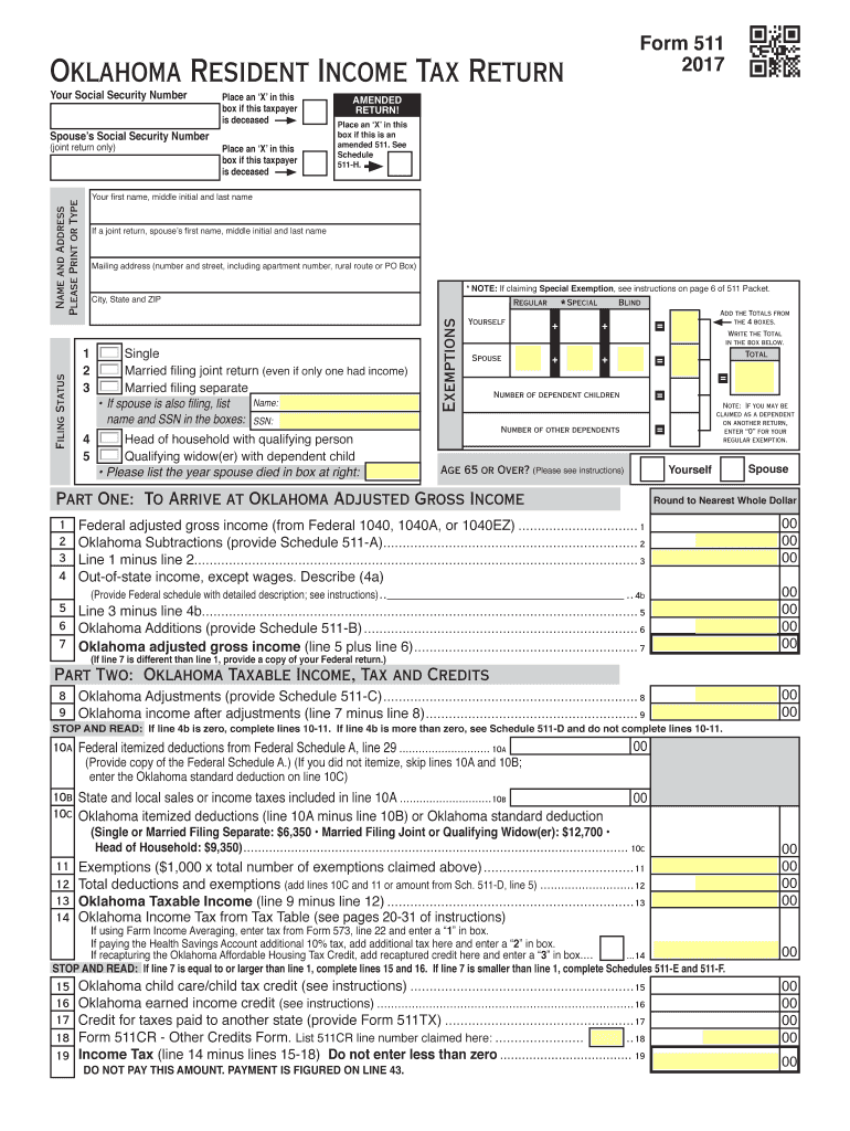 Printable Oklahoma Tax Form 511
