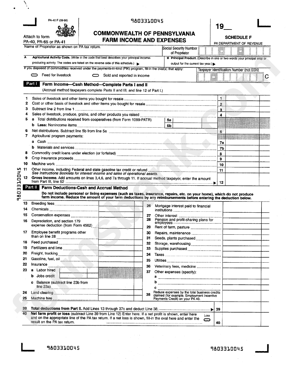 Printable PA 40 Form