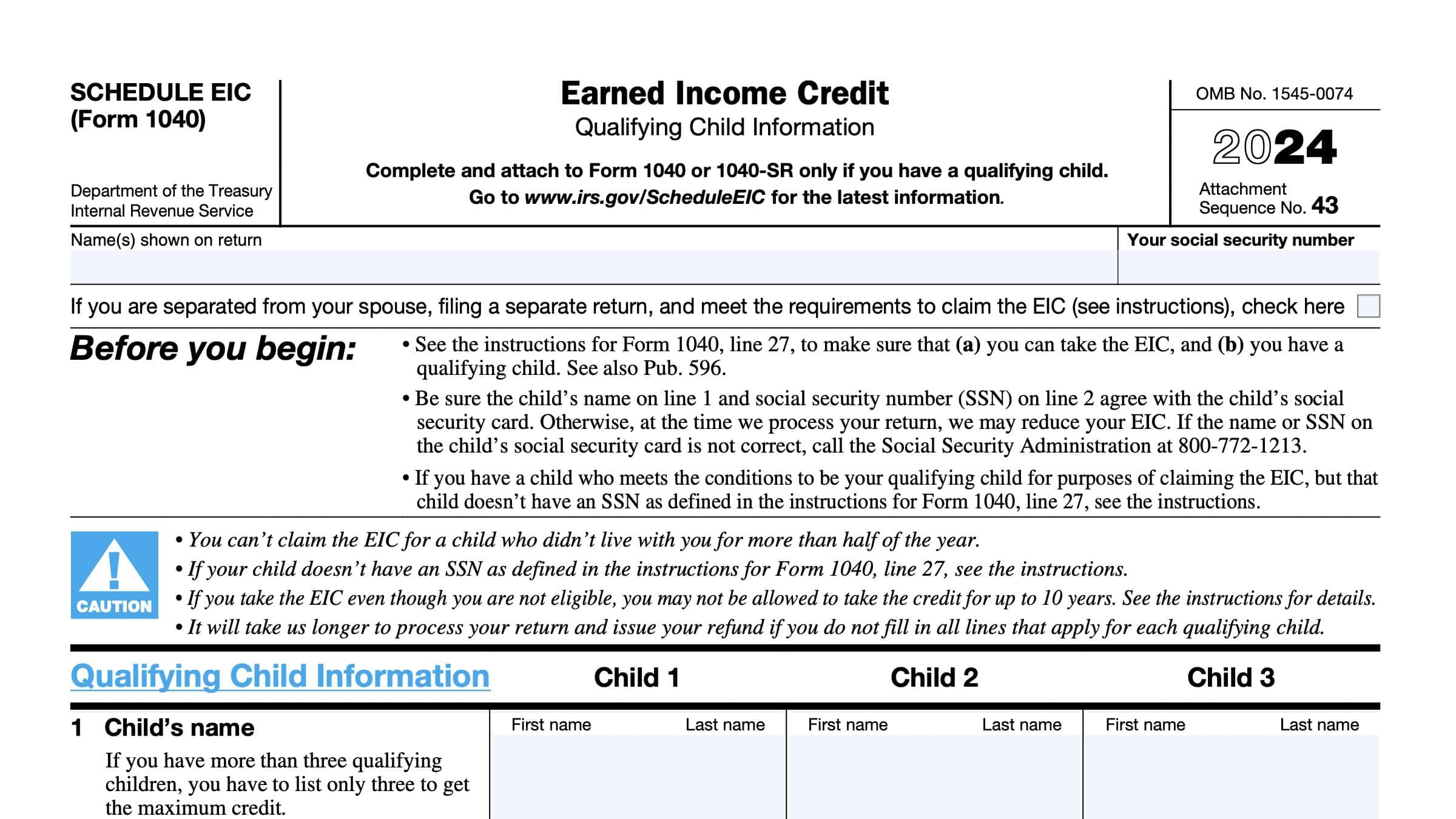 Schedule EIC Instructions Claiming The Earned Income Credit
