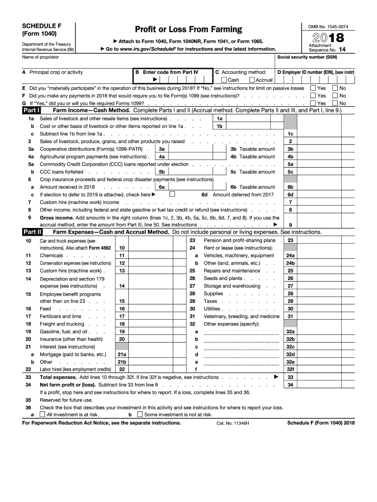 Schedule F 2018 2025 Form Fill Out And Sign Printable PDF Template 