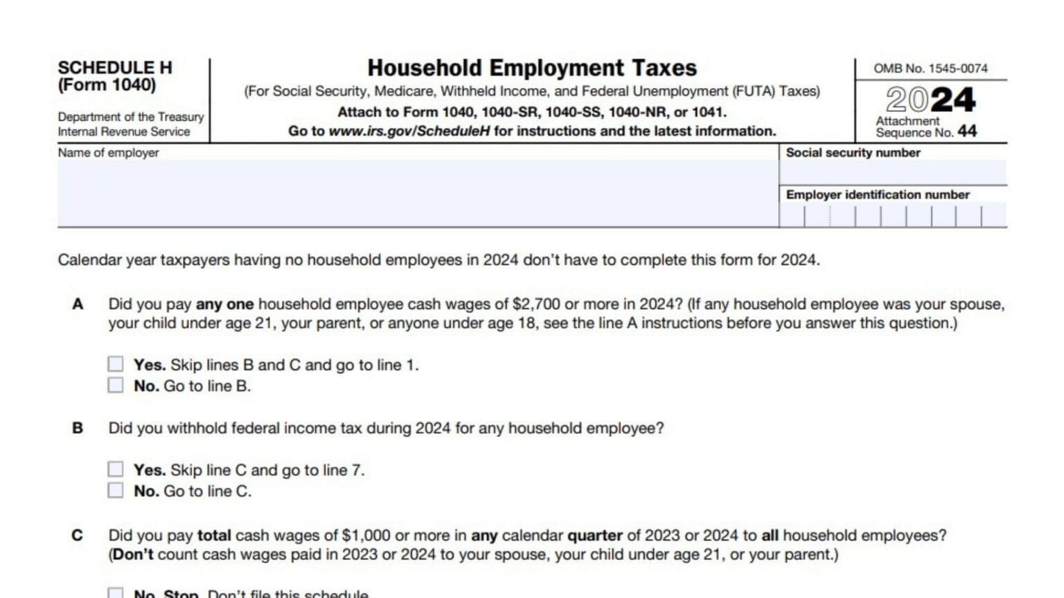 Schedule H Form 1040 Instructions 2024 2025 Schedule H Form 1040 Instructions 2024 2025
