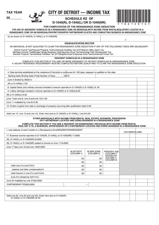 Schedule Rz Of D 1040 R D 1040 L Or D 1040 Nr Income Tax City 