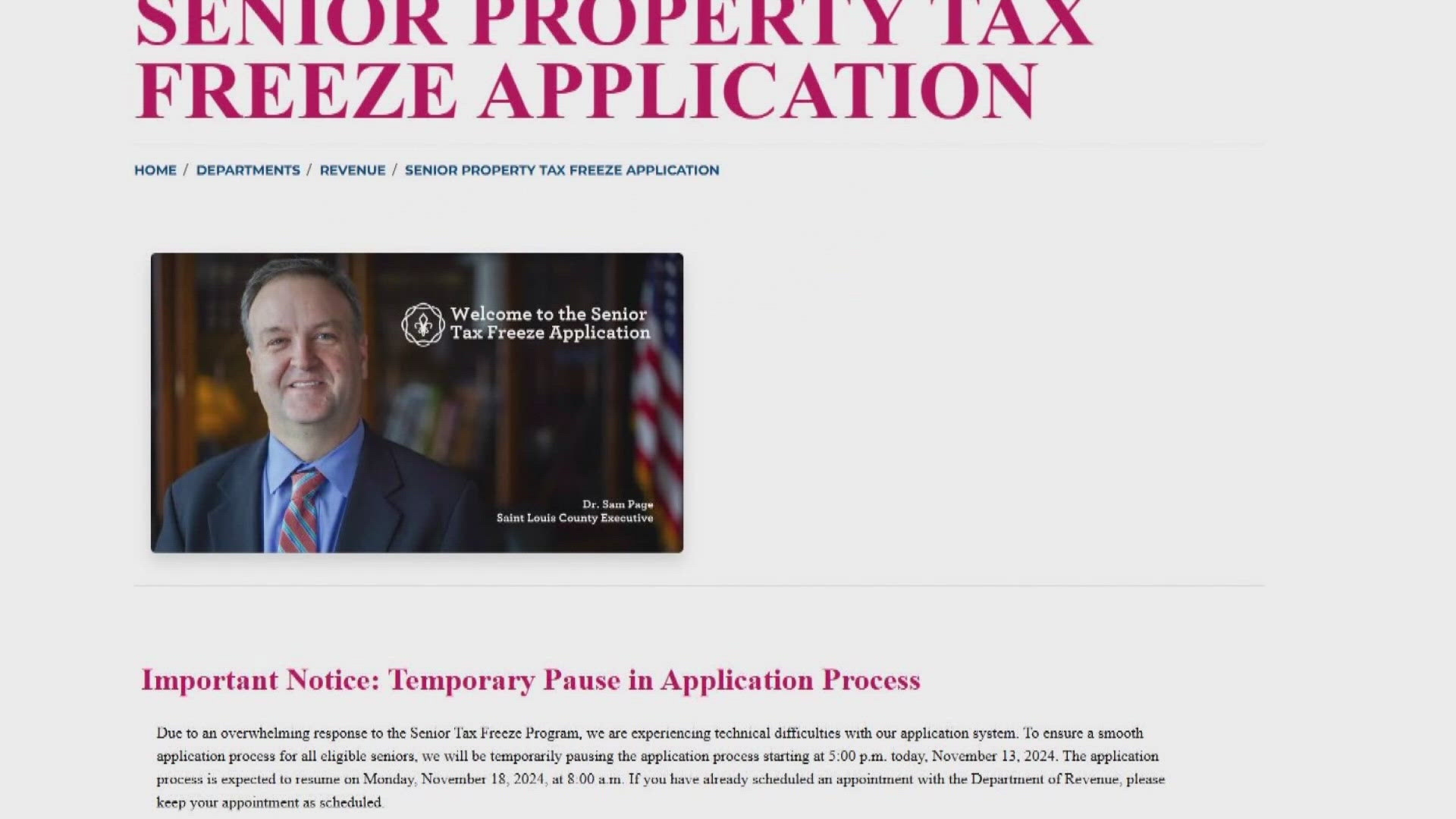 St Louis County In person Senior Property Tax Freeze Applications 