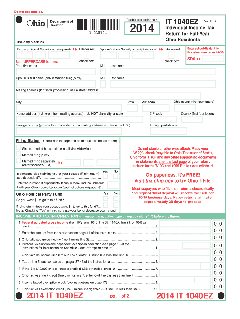 State Of Ohio 1040 Fillable Form Printable Forms Free Online