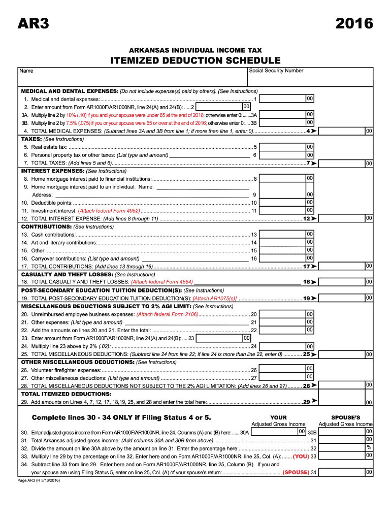 Tax Ar3 2016 2025 Form Fill Out And Sign Printable PDF Template 