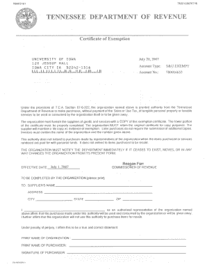 Tax Exempt Form Tn Fill And Sign Printable Template Online