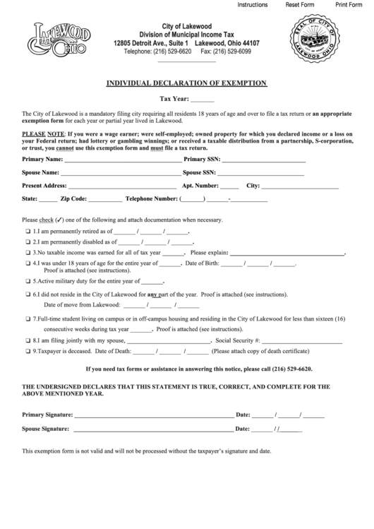 Tax Exemption Form Printable Ohio Printable Forms Free Online