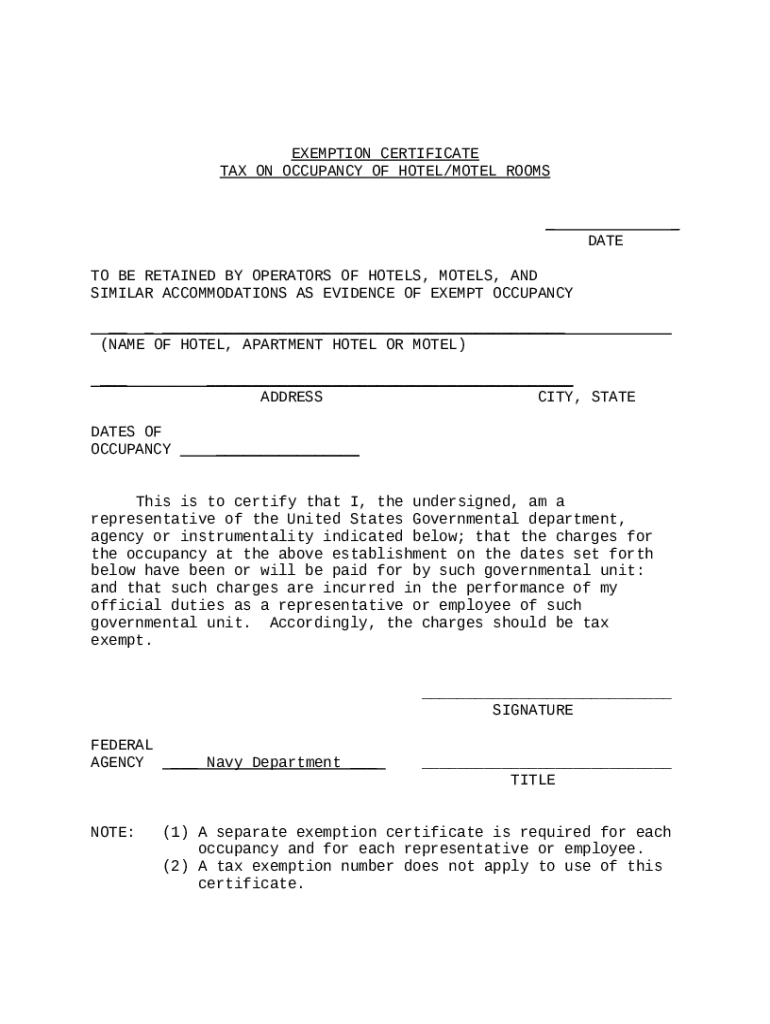 Tax Exemption Hotel Doc Template PdfFiller