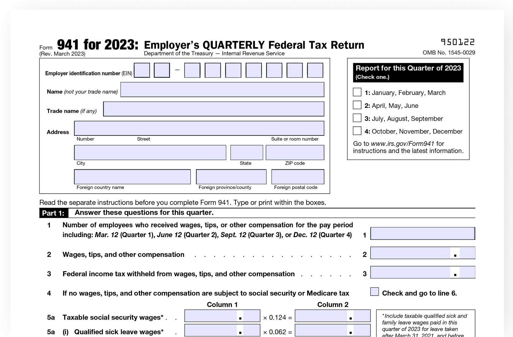 Tax Form 941 For 2023 Printable Forms Free Online