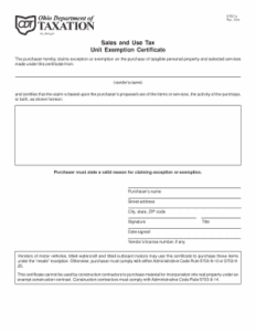Tax ohio gov Sales And Use Tax Unit Exemption Certificate Fill And