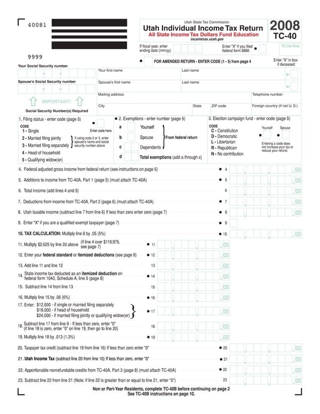 Tax utah gov Forms Current Tc Tc 40 plain PDF