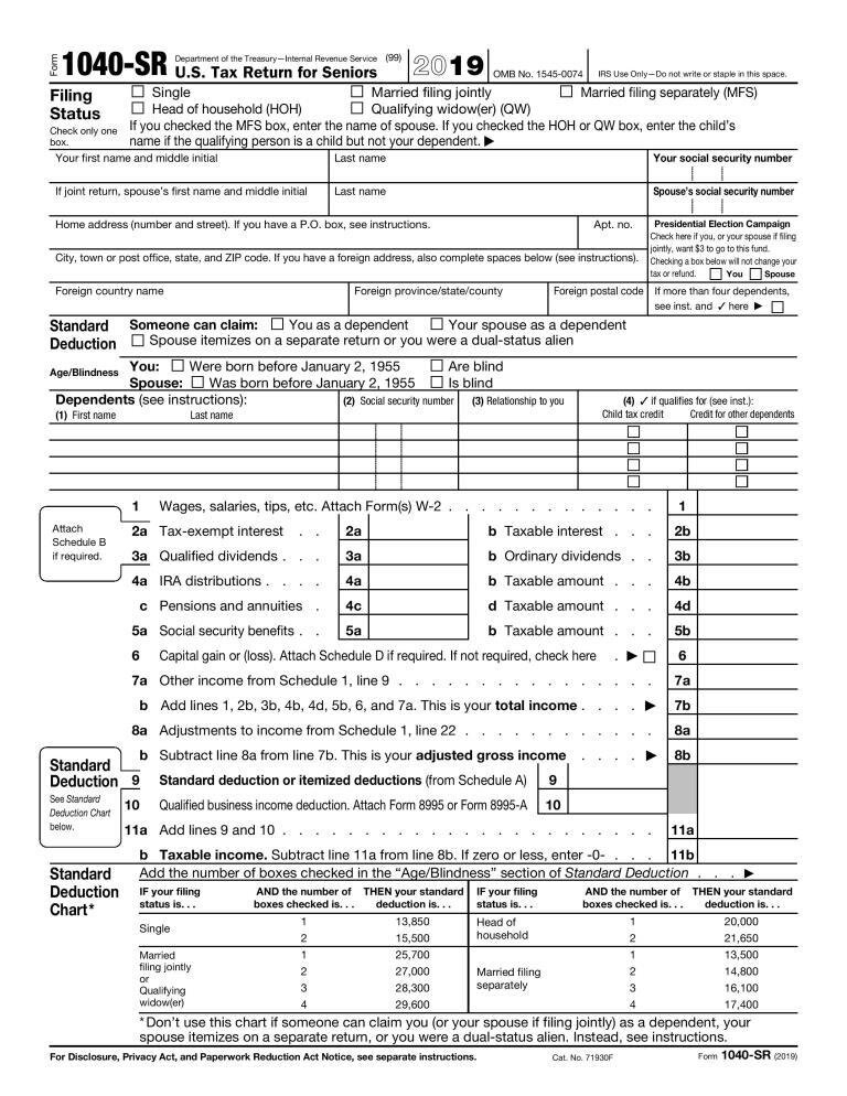 The New 2019 Form 1040 SR U S Tax Return For Seniors Generally Mirrors 