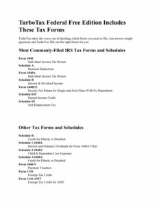 TurboTax Federal Free Edition Includes These Tax Forms