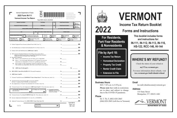 Vermont Tax Forms And Instructions For 2022 Form IN 111 