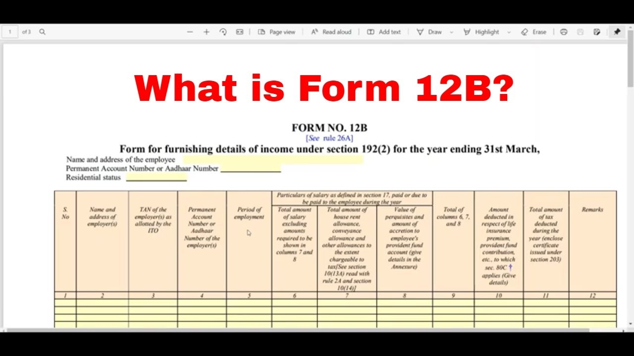 What Is Form 12 B How To Fill 12 B Form Furnish TDS Detail YouTube