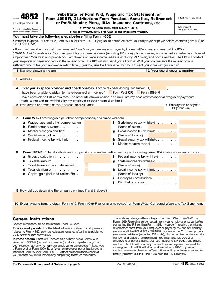 What Is Form 4852 Improve Your Tax Management AirSlate