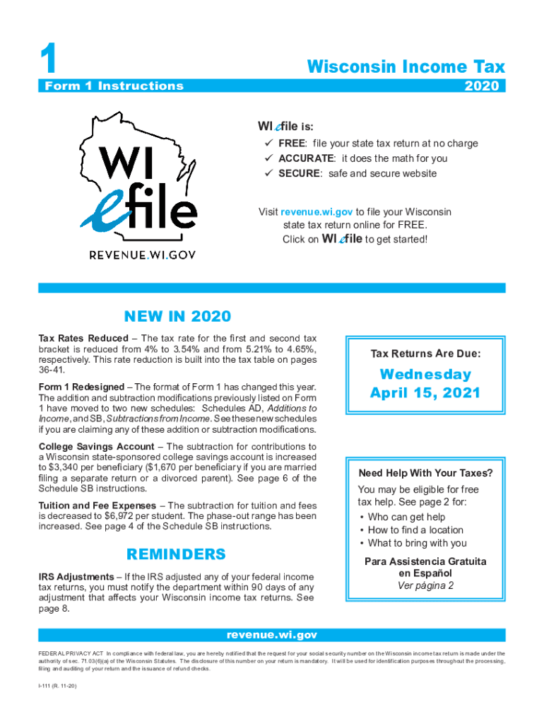 Wisconsin Income Tax 1 2020 2025 Form Fill Out And Sign Printable PDF 