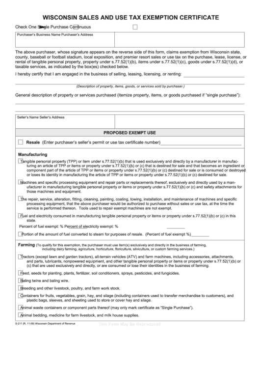 Wisconsin Sales And Use Tax Exemption Certificate Form Printable Pdf 